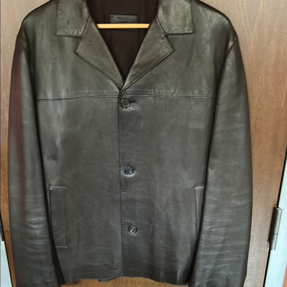 Prada Dark Brown Leather Pea Coat